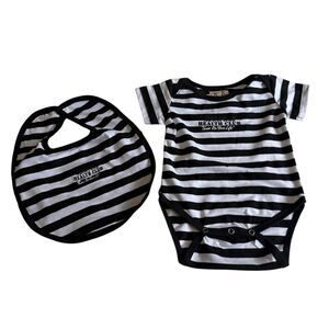 Vintage Alcatraz Health Club Swim For Your Life Striped Baby Onesie & Bib S NWT